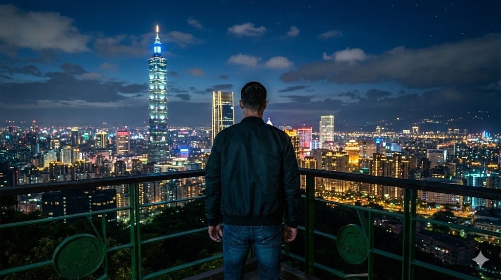 夜色中凝視城市的創辦人背影